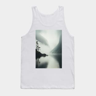 Misty Fjord Landscape Scandinavian Nature Lone Tree Minimalist Art Tank Top